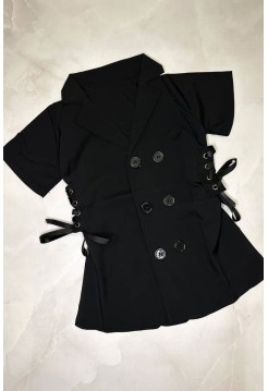 Черное нарядное платье-рубашка со шнуровкой на девочку